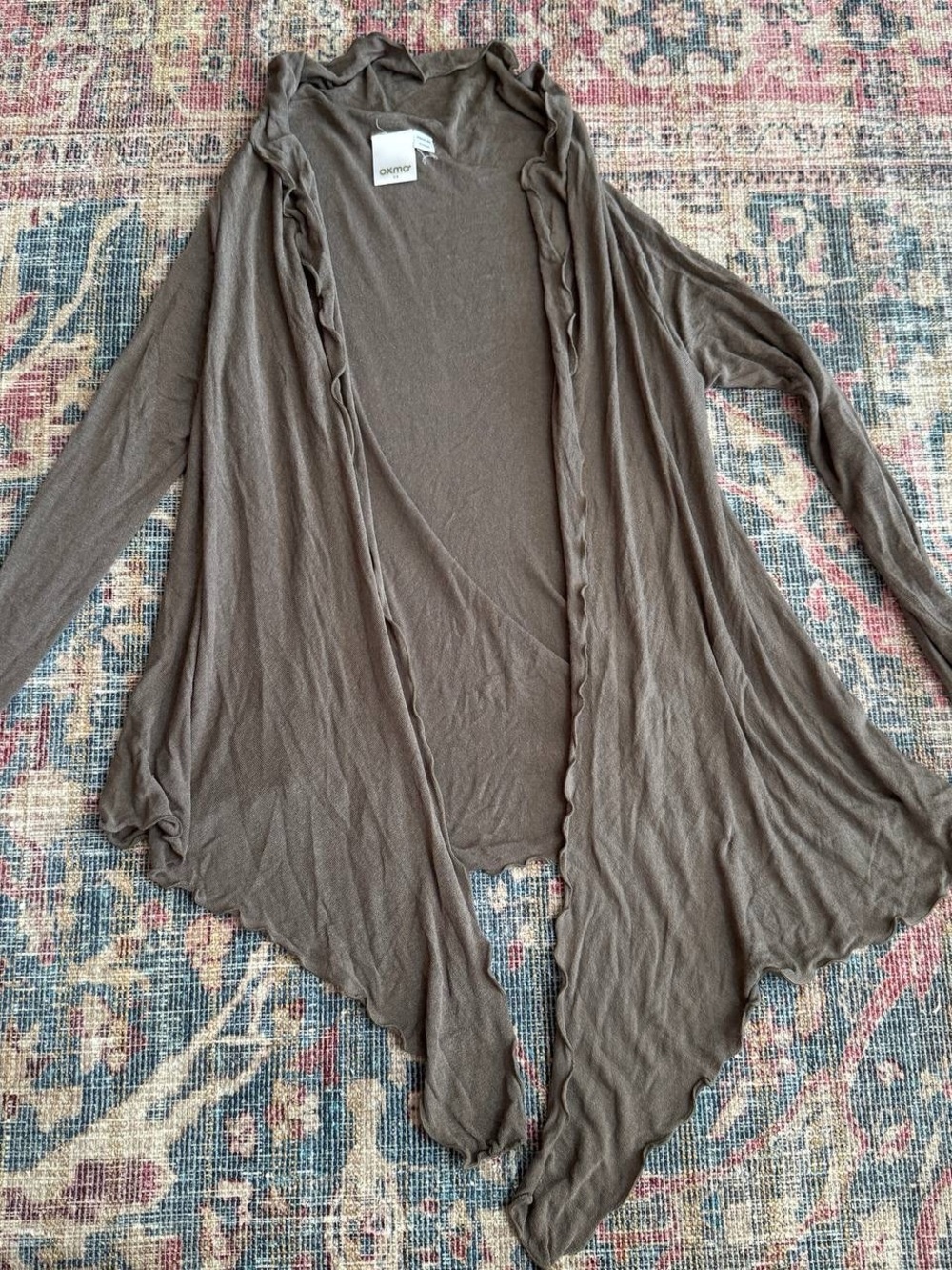 Draped Open-Front Cardigan in Taupe